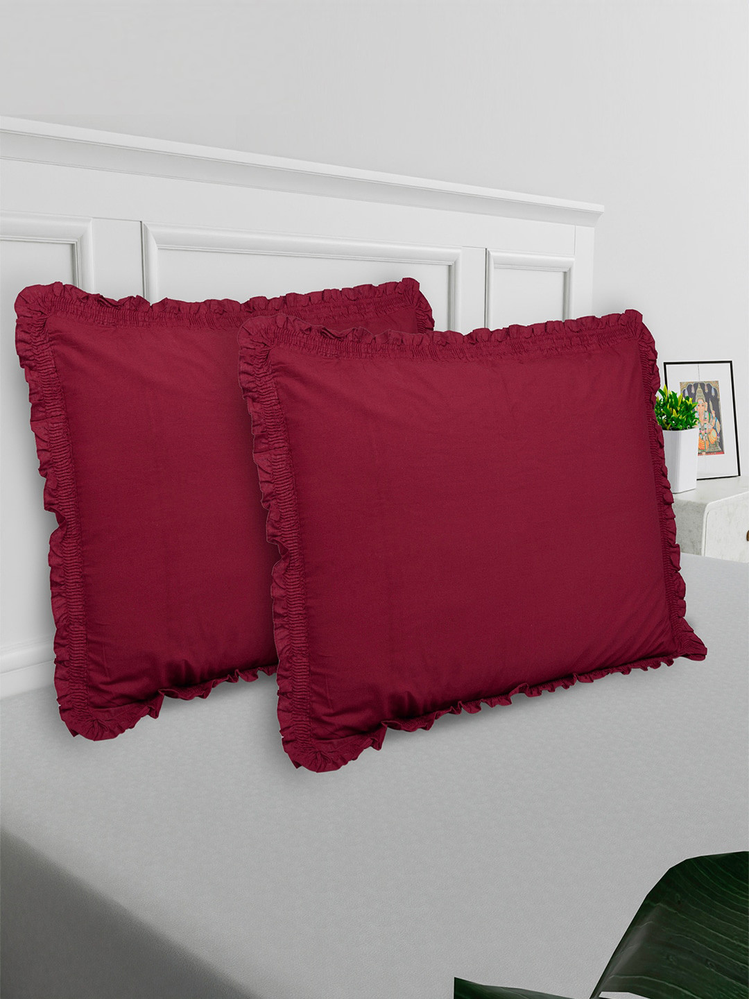 Kuber Industries 4 Pcs Maroon Pure Cotton Pillow Covers