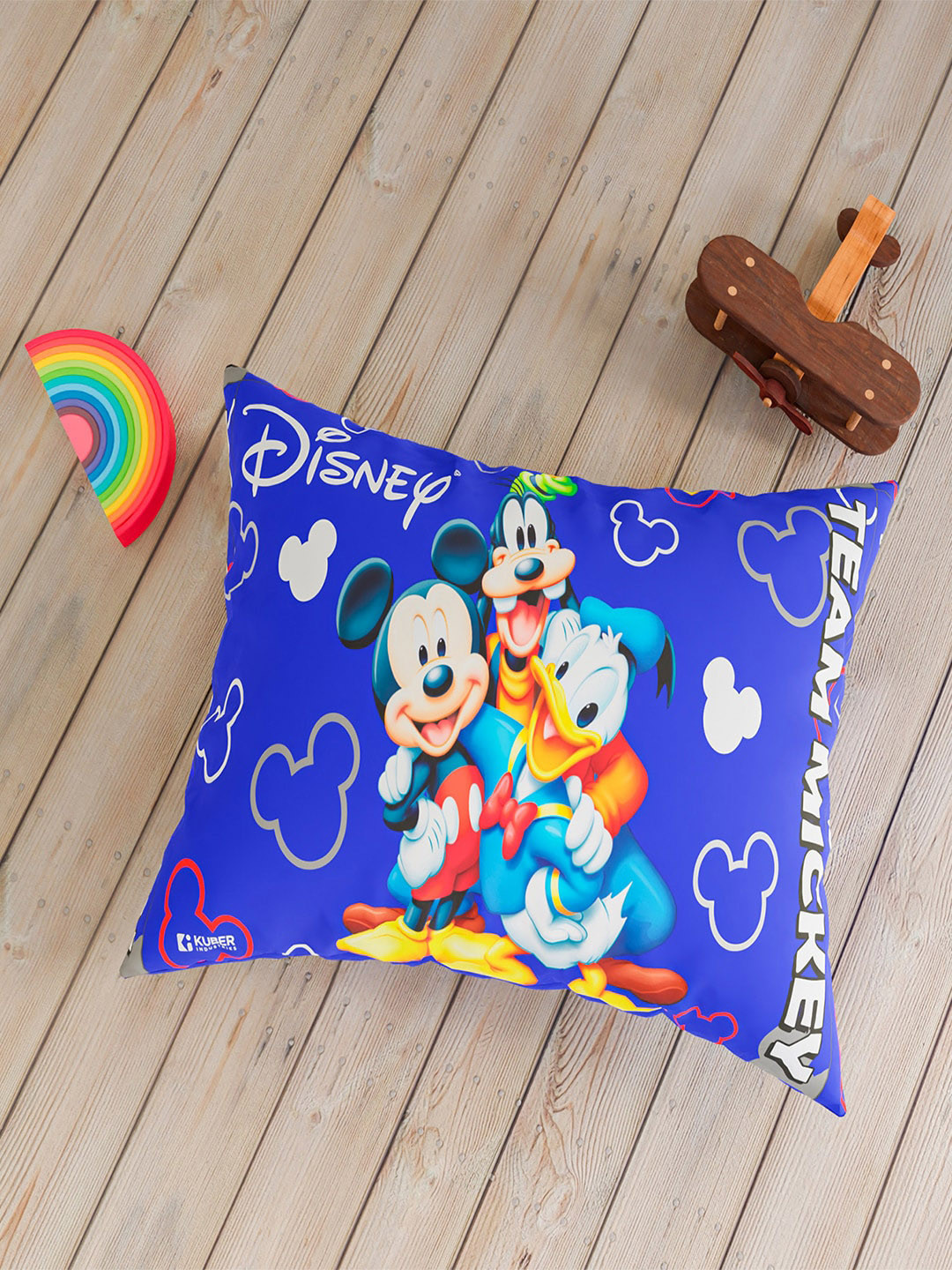 Kuber Industries Blue & White 6 Pieces Disney Team Mickey Printed Pure-Silk Pillow Covers