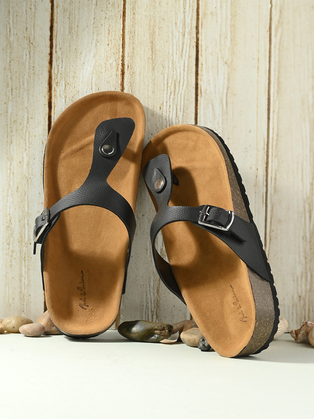 Mast & Harbour Black & Tan Slip-On Comfort Sandals