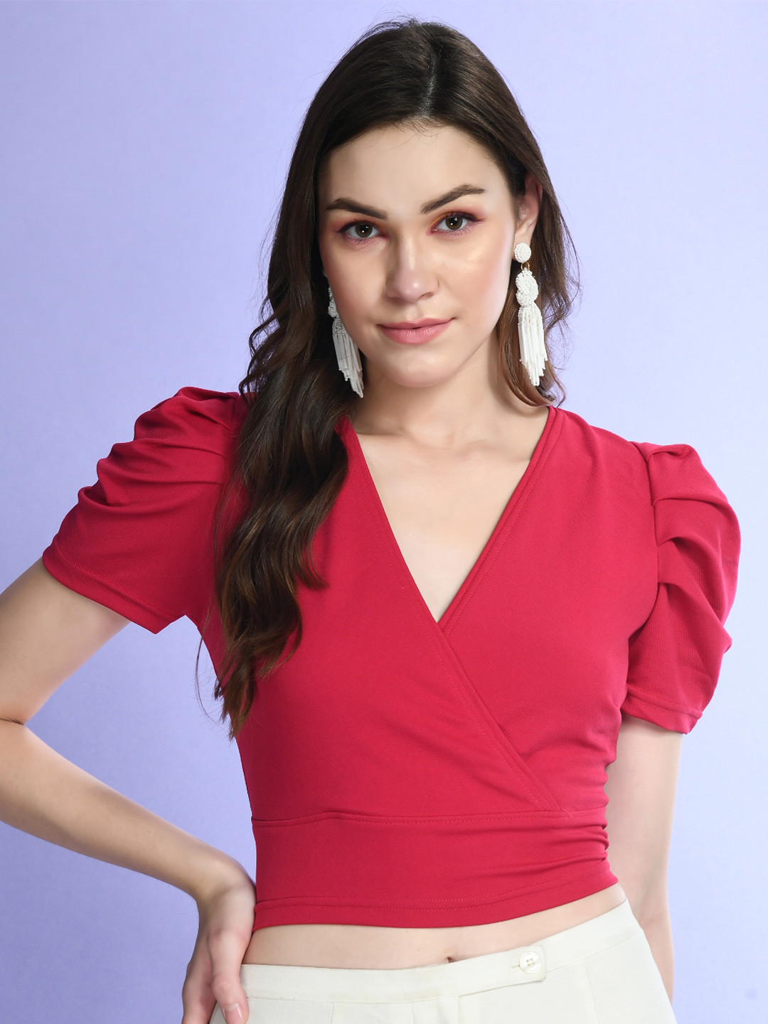 BAESD V-Neck Puff Sleeve Cropped Top