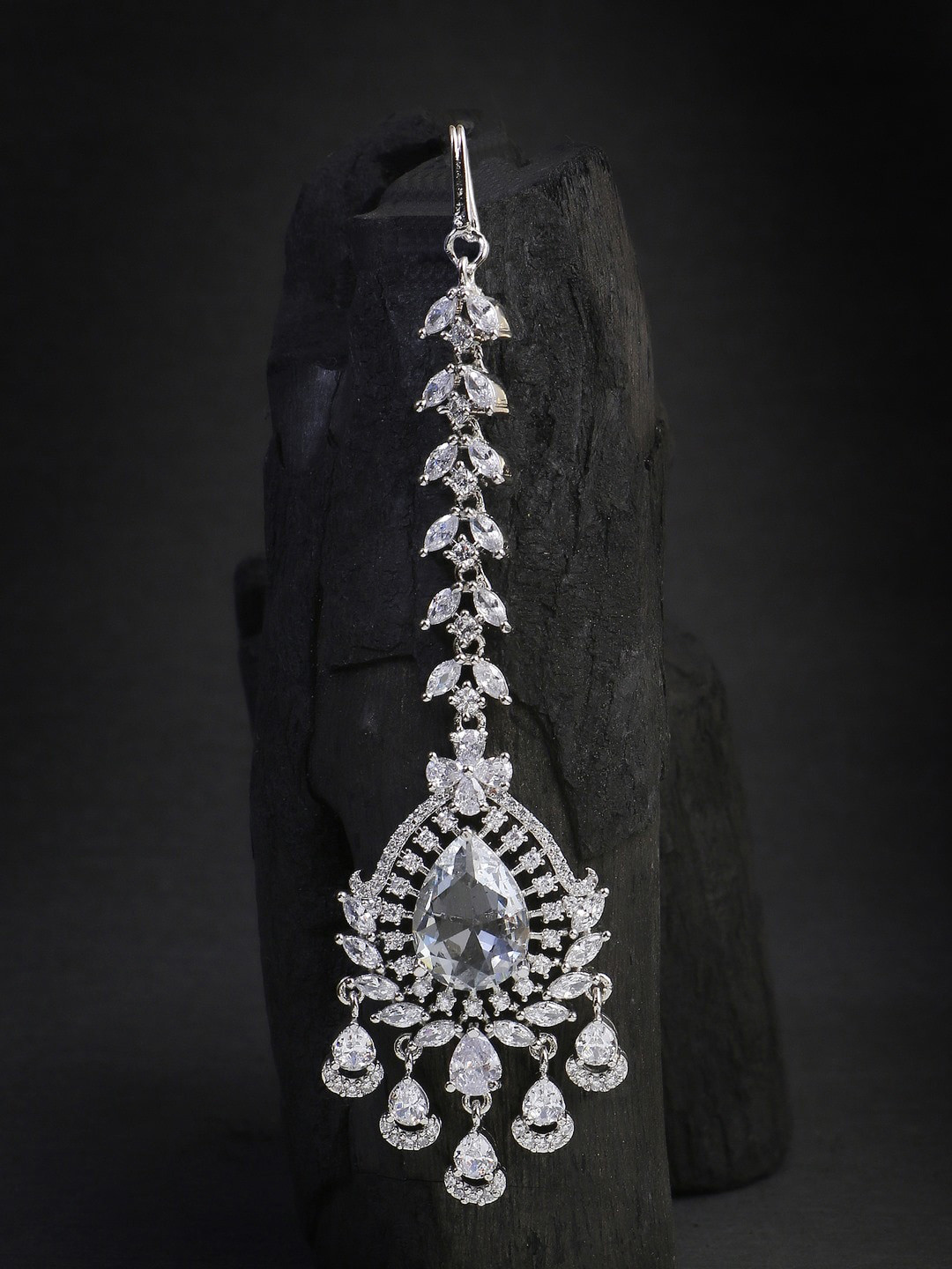 Adwitiya Collection Rhodium-Plated Artificial Stone Studded Head Jewellery