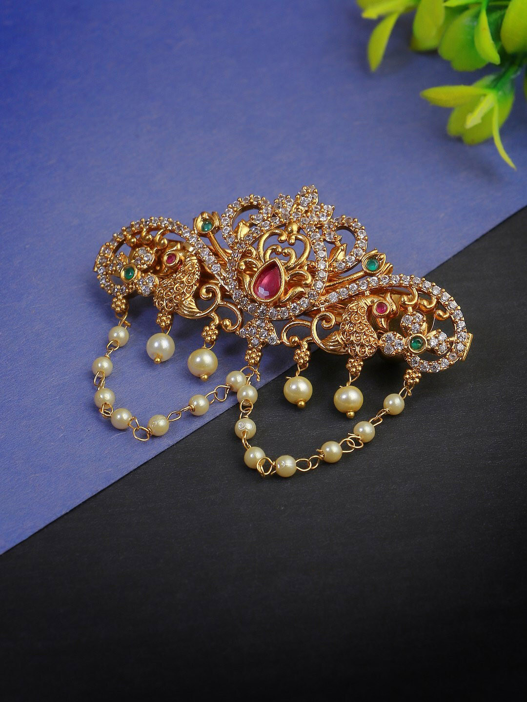 Adwitiya Collection Stone Studded Beaded French Barrette