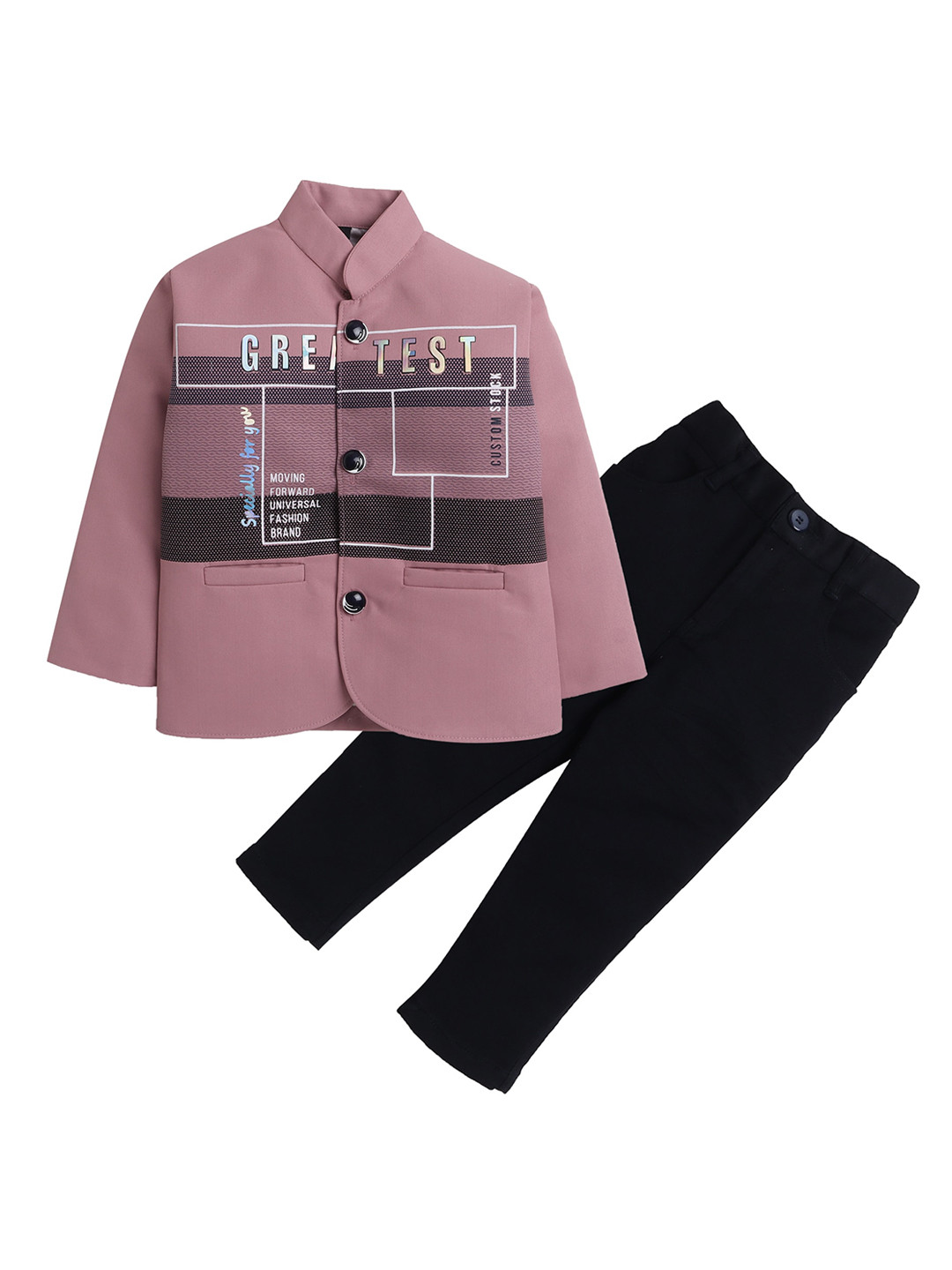 Lil homies Infant Boys Printed Single Breasted Bandhgala Blazer Two Piece Suit