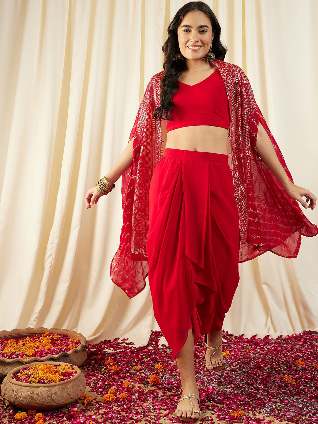 MABISH by Sonal Jain Crop Top With Draped Skirt & Cape