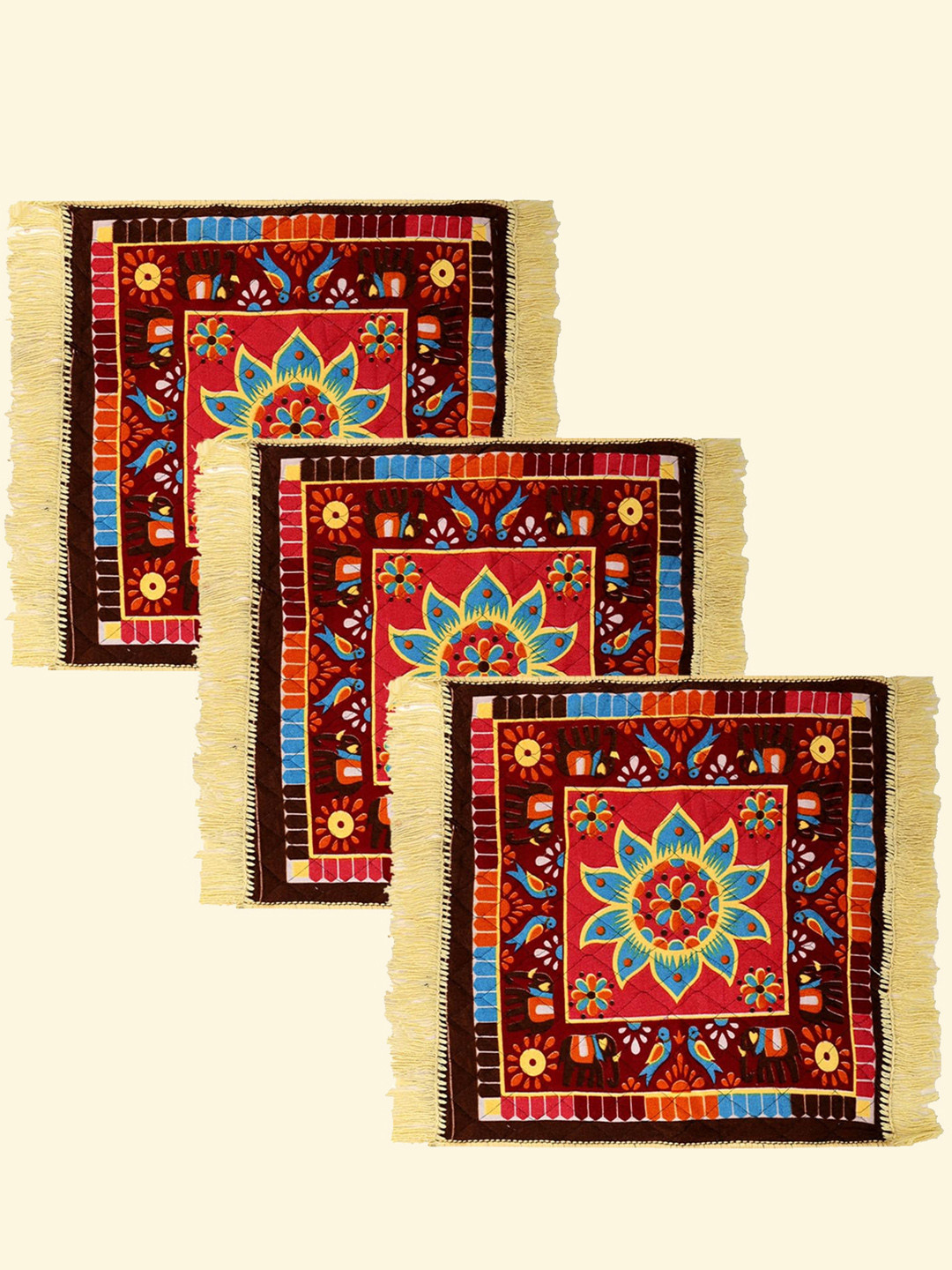 Kuber Industries Maroon & Red 3 Pieces Velvet Prayer Mat