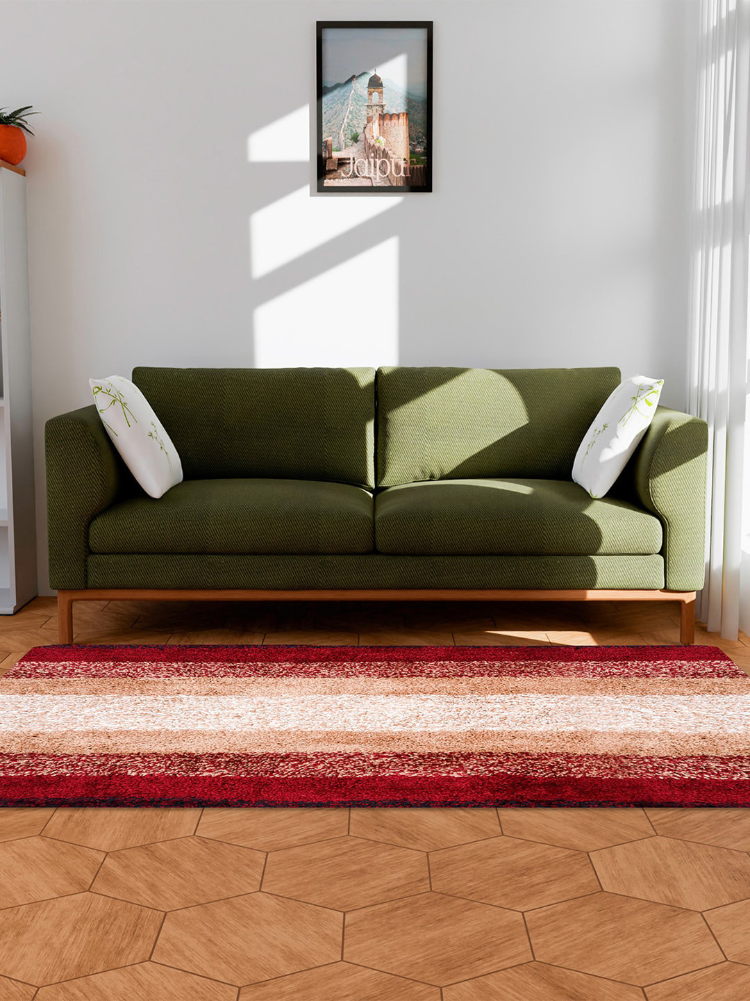 Kuber Industries Cream-Coloured 2 Pieces Striped Floor Mats