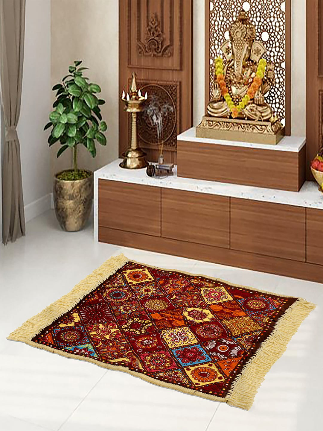 Kuber Industries Brown 3 Pieces Velvet Aasan Mat