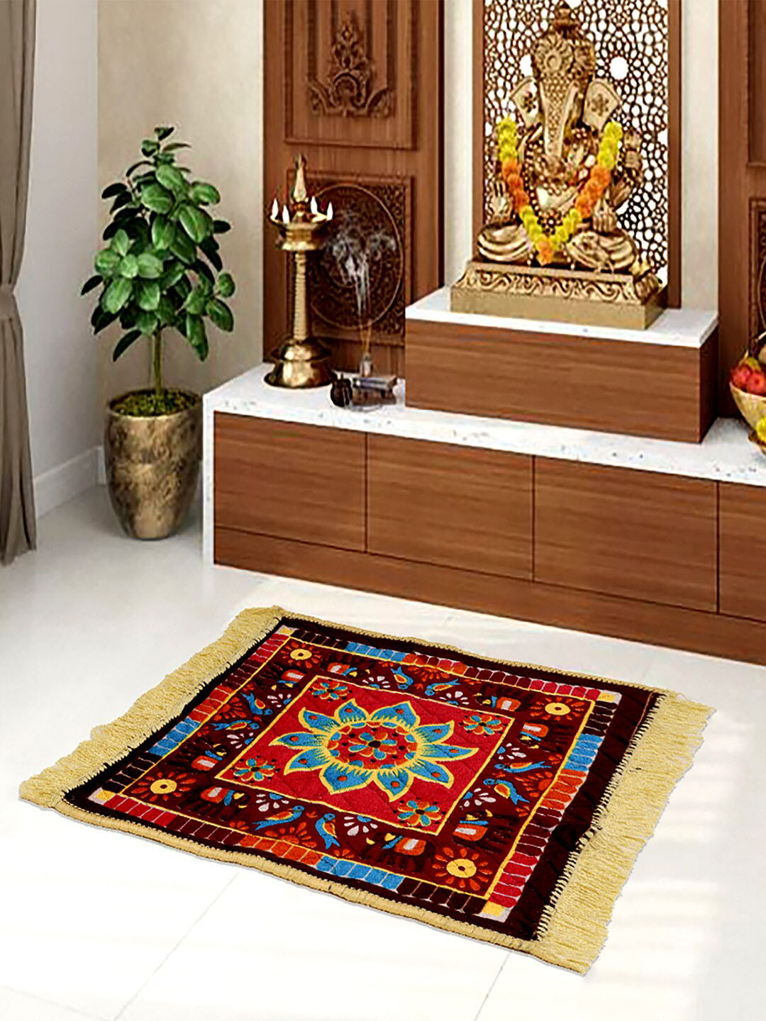Kuber Industries Maroon 2 Pieces Printed Velvet Prayer Mats