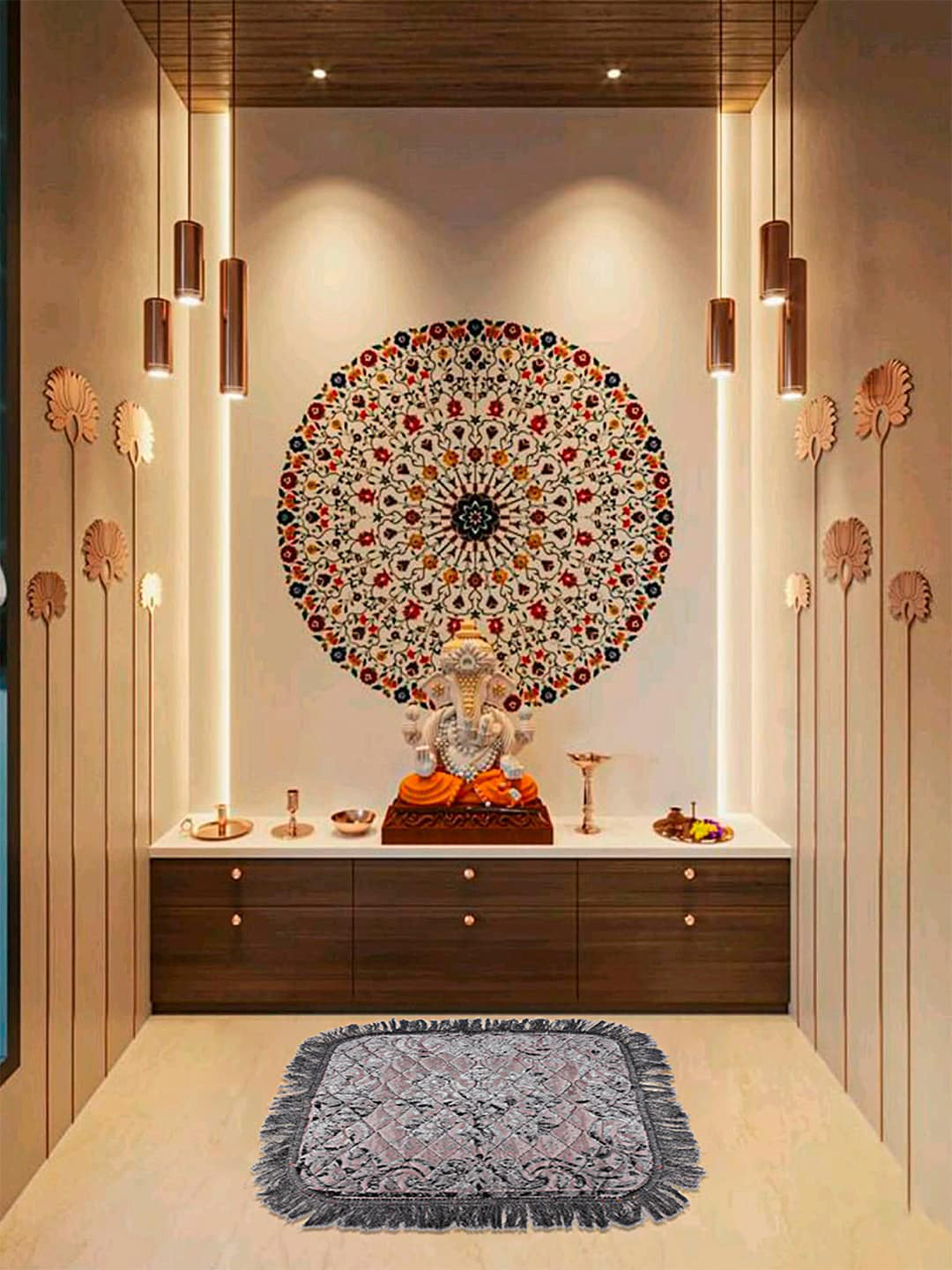 Kuber Industries Grey 3 Pieces Velvet Aasan Mats