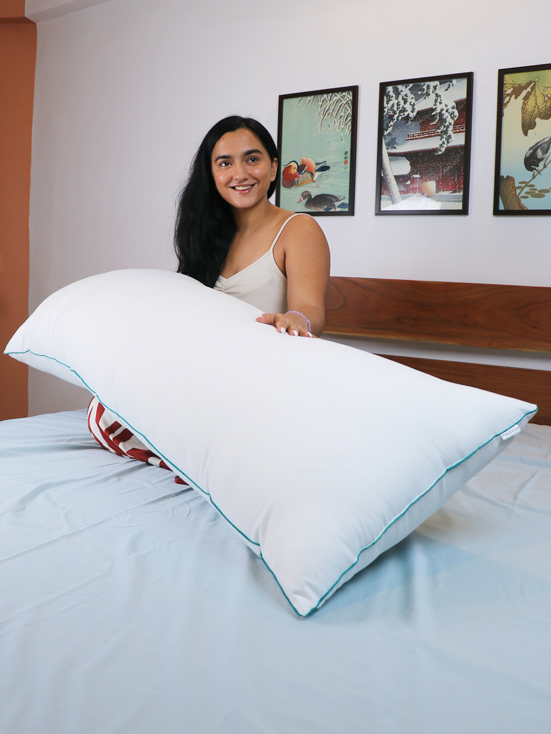 Seevo Cardiff White Solid Polycotton Adjustable Medium Fibre Sleep Pillow-50.8 x 137.54 cm