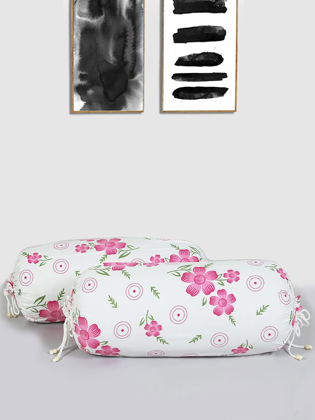 Kuber Industries White & Pink 4 Pieces Floral Printed Cotton Bolster Covers