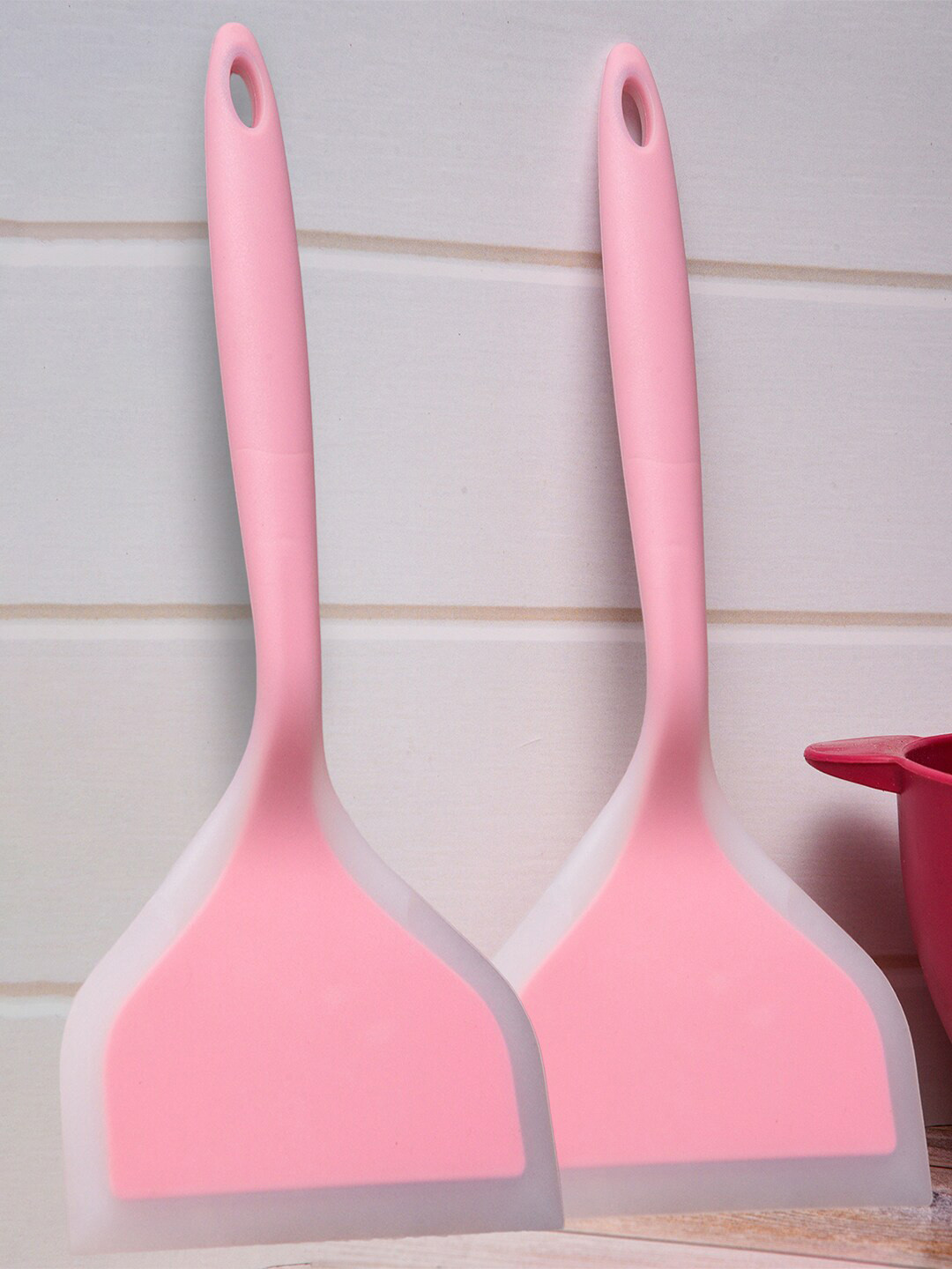 Kuber Industries 2 Pcs Pink Silicone Wide Omelet Turner Spatula