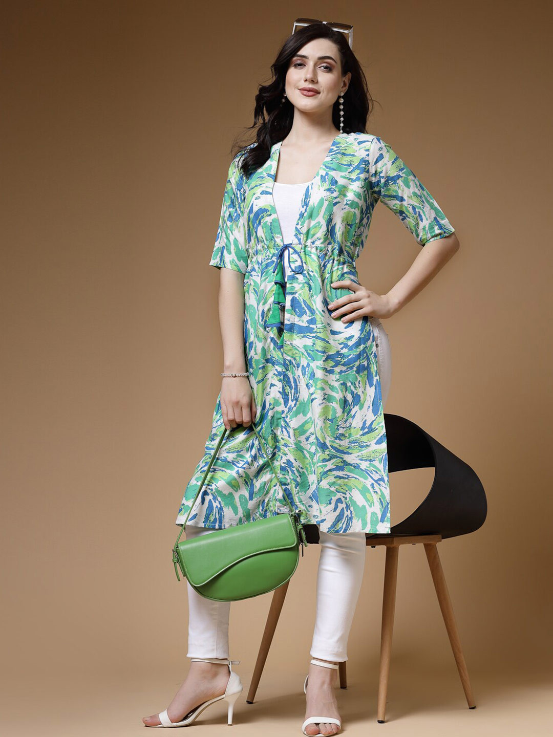 Indibelle Floral Printed Cotton Tie-Up Shrug