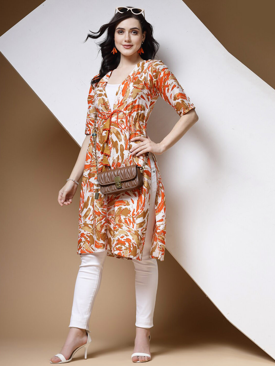 Indibelle Floral Printed Cotton Tie-Up Shrug