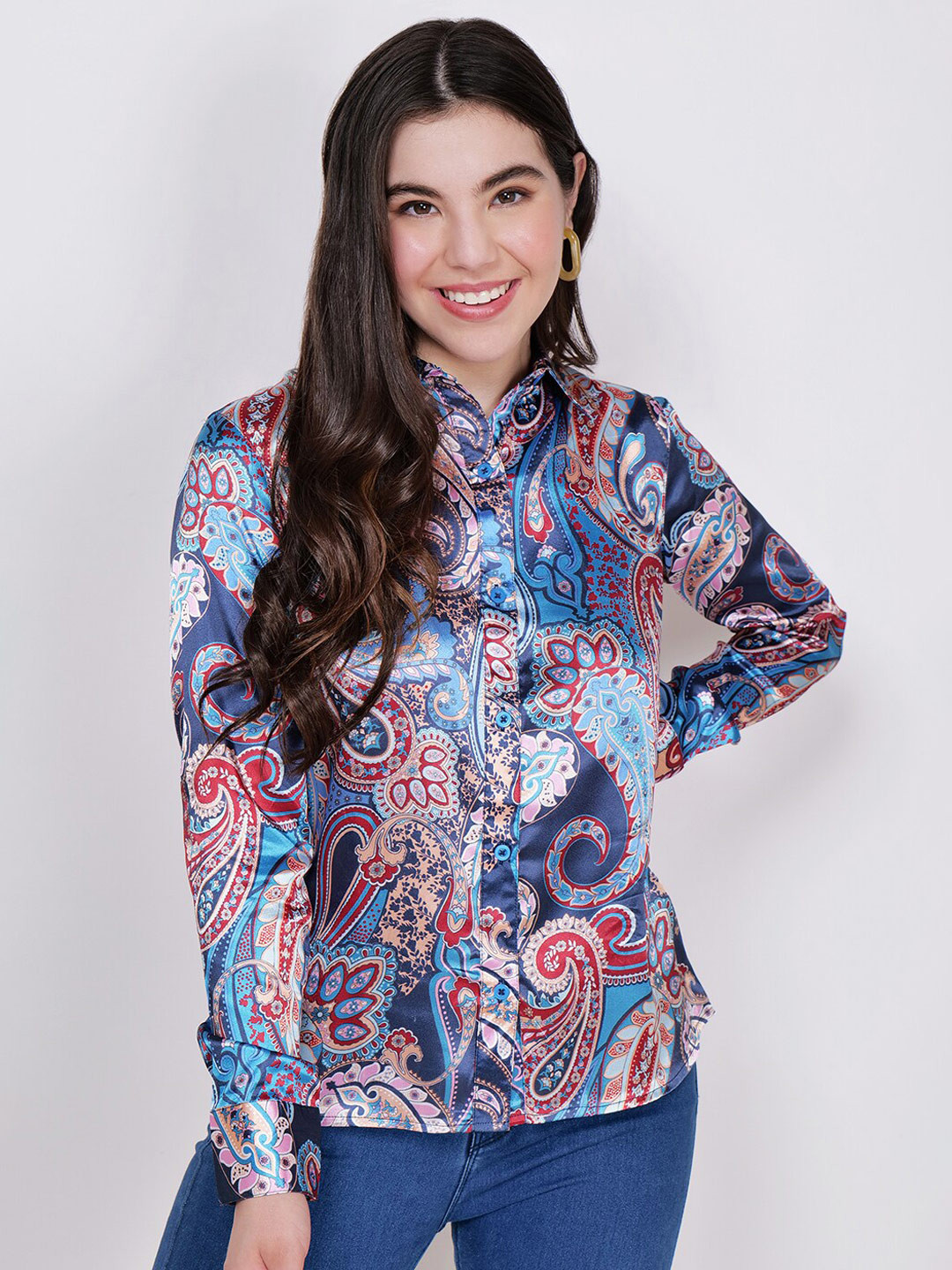 CHARMGAL Classic Paisley Printed Opaque Casual Shirt