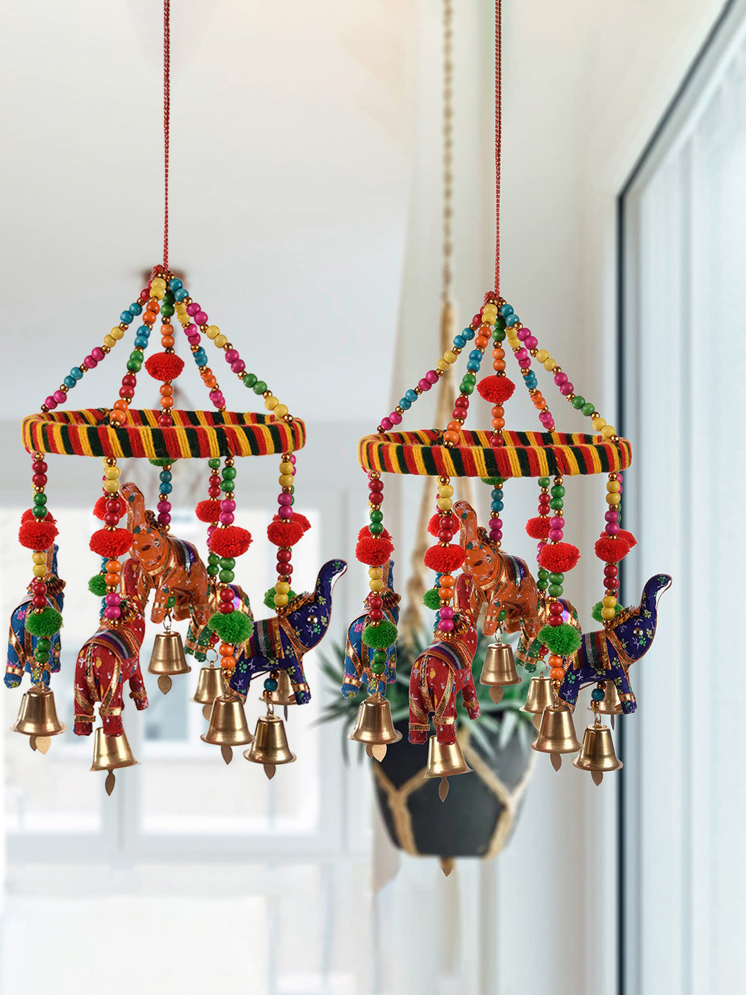 Kuber Industries Red & Beige 2 Pieces Rajasthani Traditional Windchimes