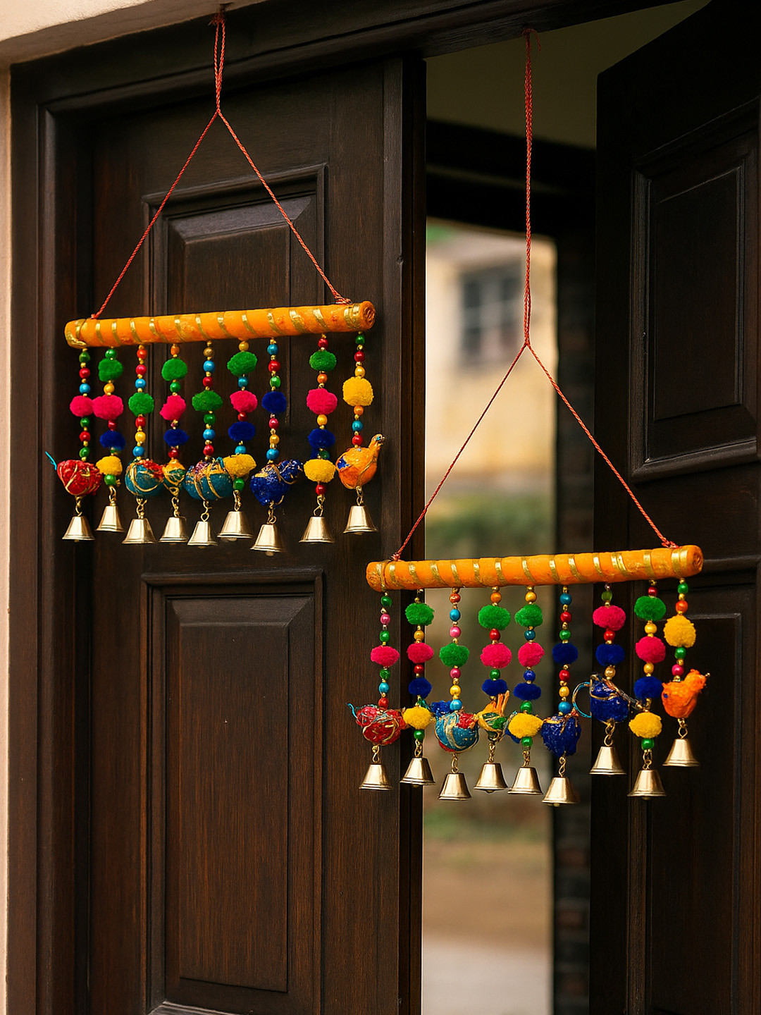 Kuber Industries Door Hanging Latkan Fabric Floral Hall 2Pcs Wall Hangings-17.3In