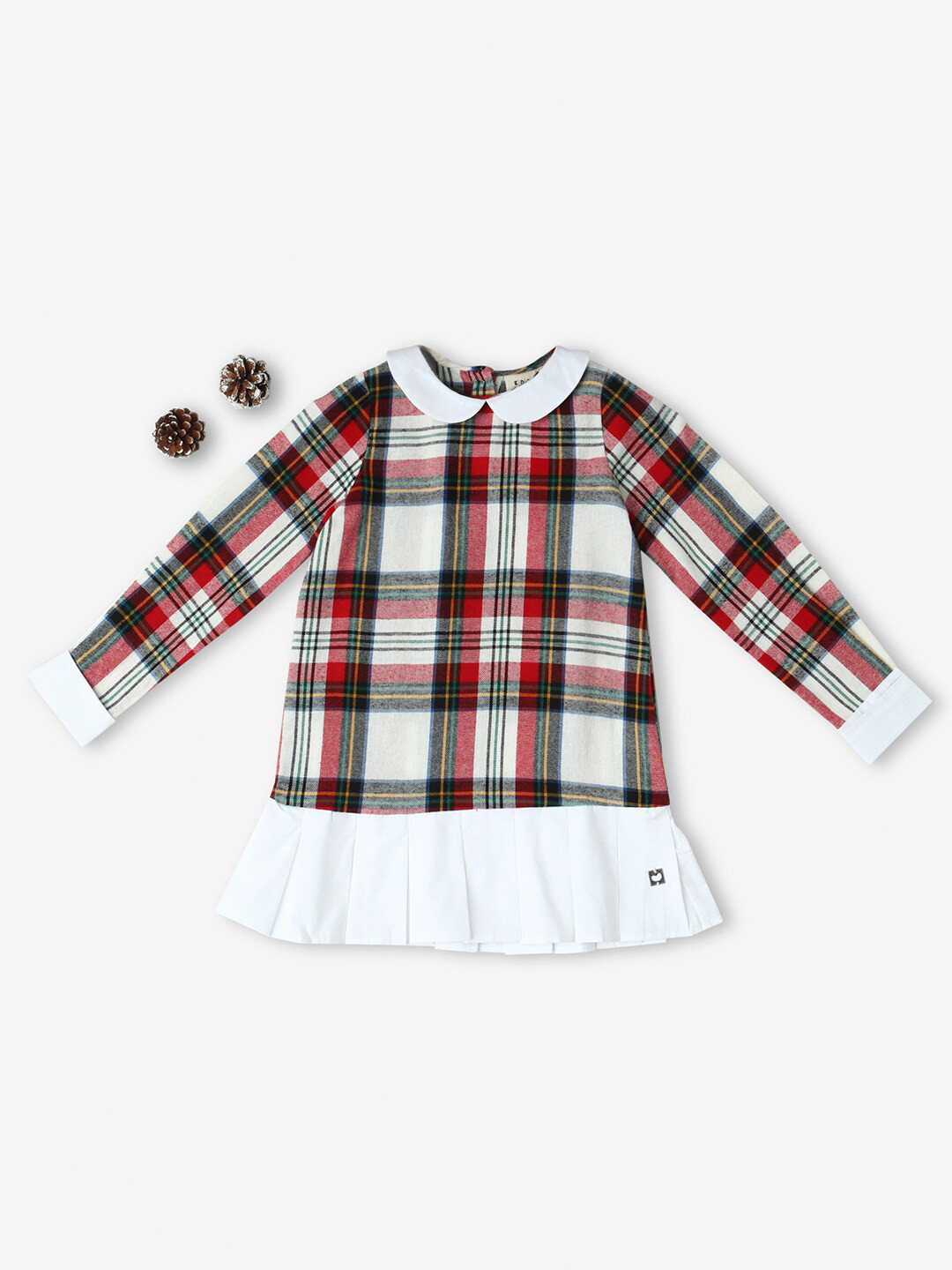 Ed-a-Mamma Checked Sustainable Peter Pan Collar Cotton A-Line Dress