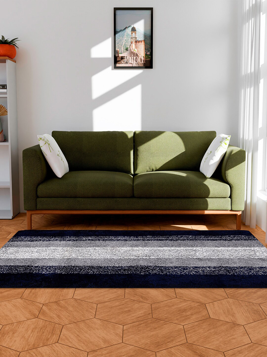 Kuber Industries Grey Striped  Shaggy Carpet