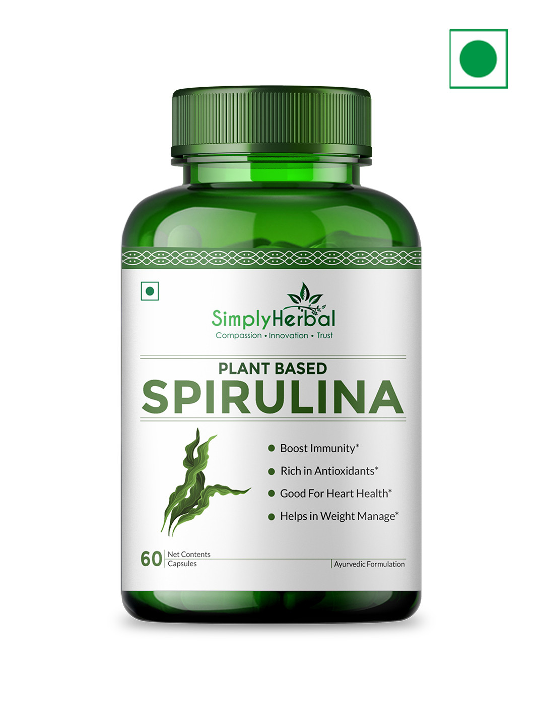 Simply Herbal Spirulina Capsules To Boost Immunity & Heart Health - 60 Capsules
