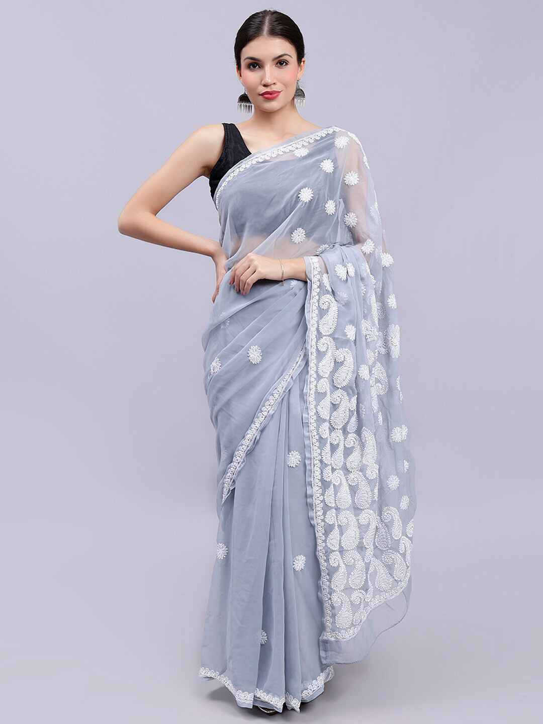 Seva Chikan Floral Embroidered Lucknowi Chikankari Saree