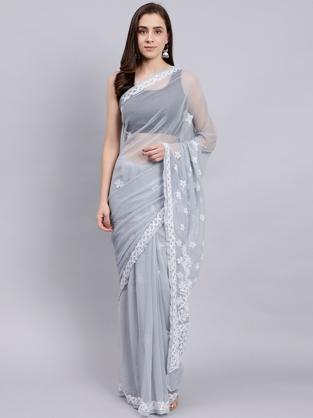 Seva Chikan Floral Lucknowi Chikankari Saree