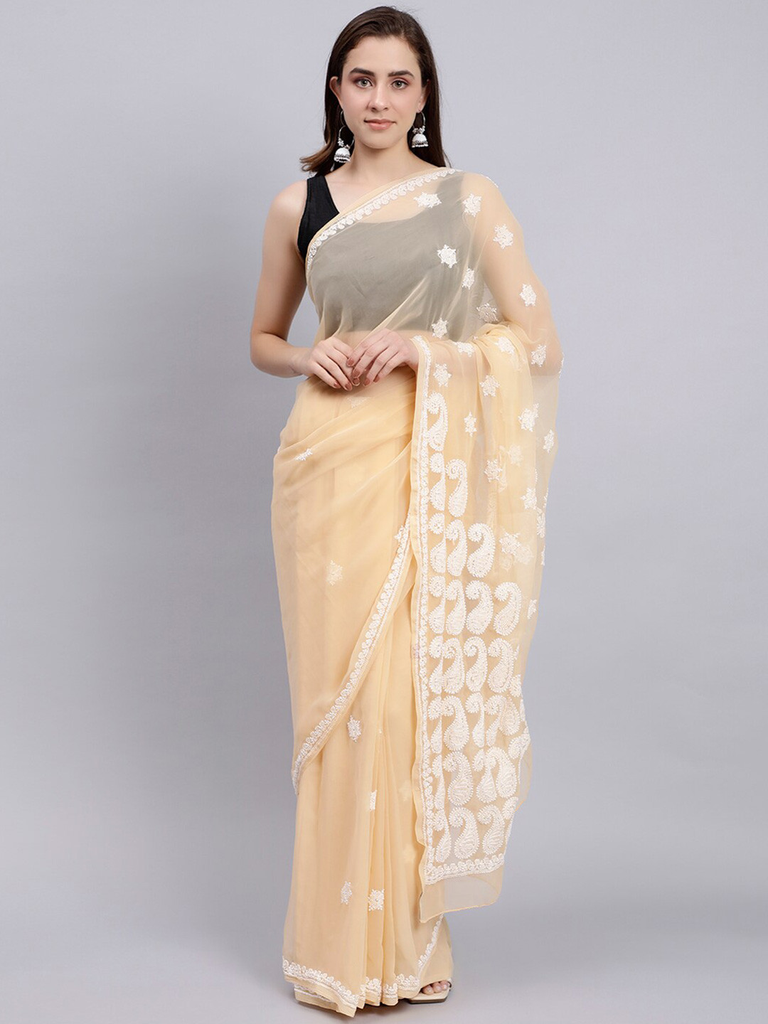 Seva Chikan Paisley Lucknowi Chikankari Poly Georgette Saree
