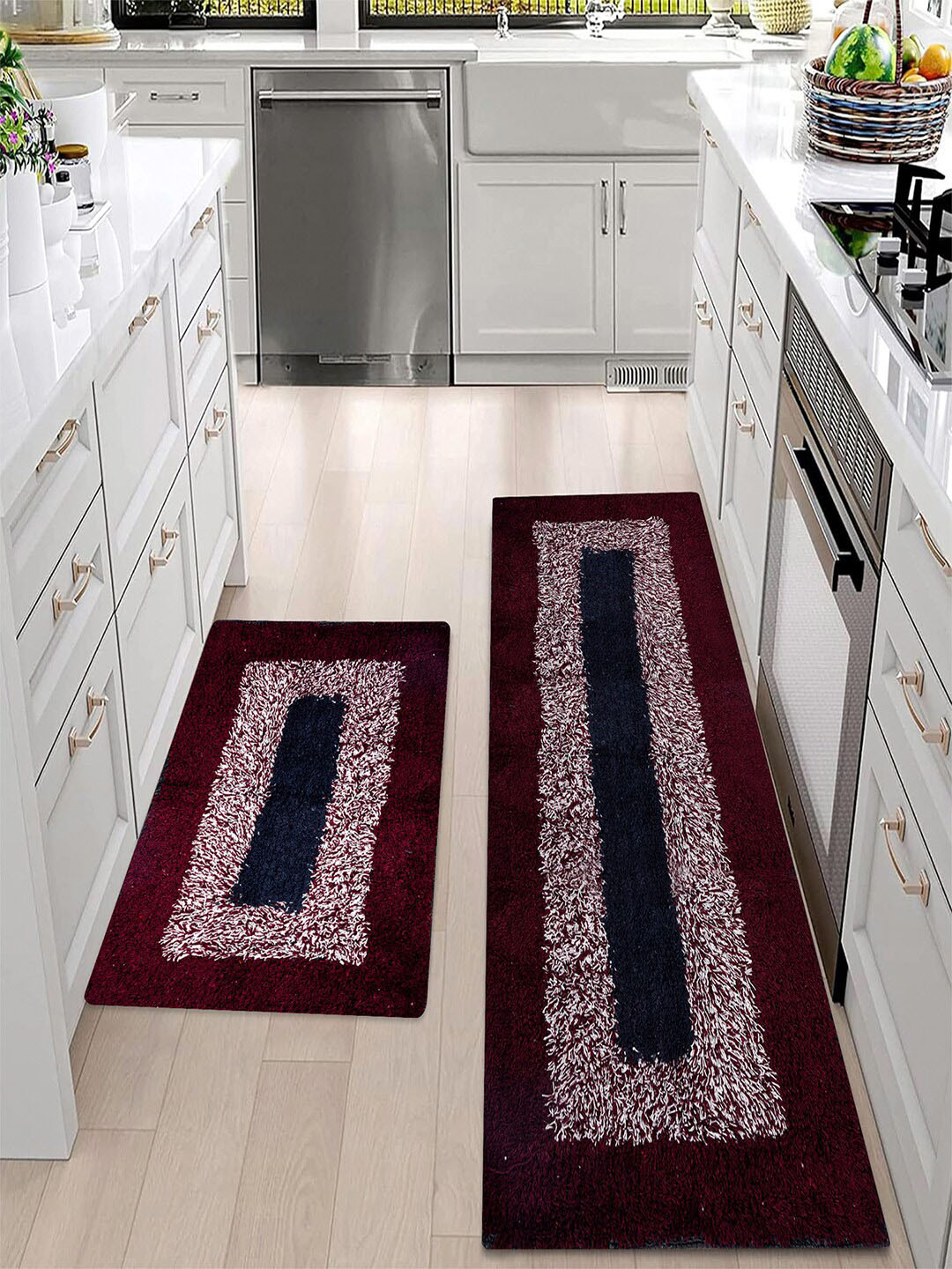 Kuber Industries 2-Pcs Maroon Door Mat & Kitchen Runner Set