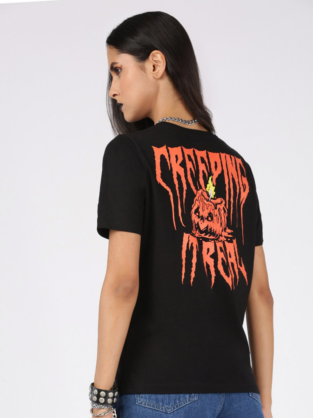 De Moza Typography Printed Cotton Regular Top