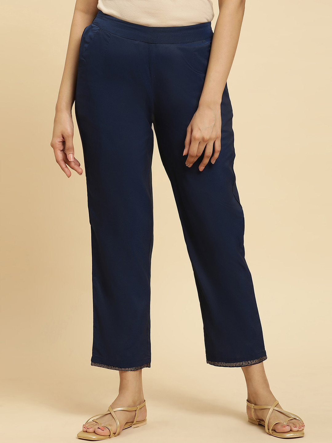 W Women Blue Straight Fit Trousers