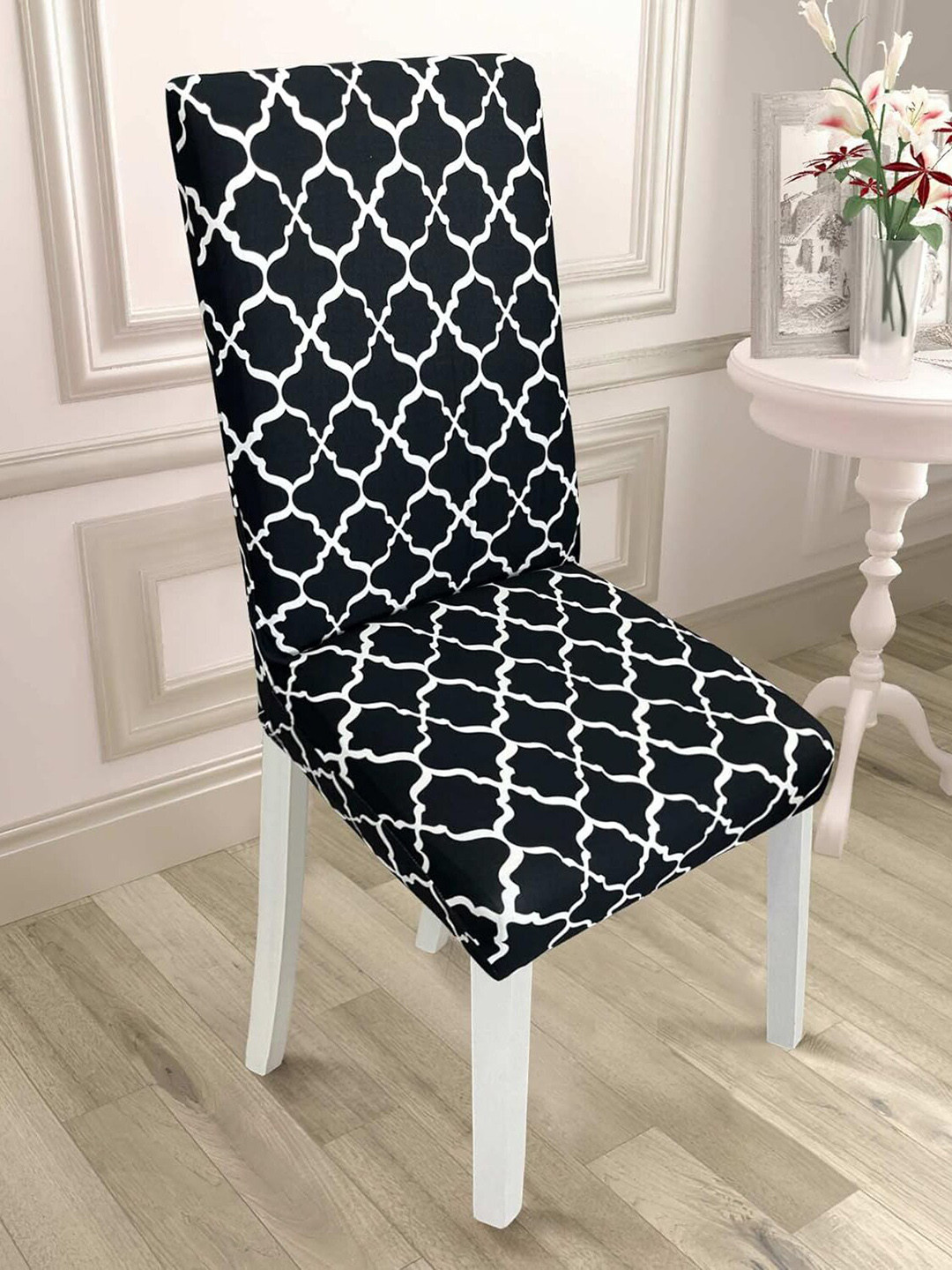 HOUSE OF QUIRK 2 Pieces Black & White Printed Stretchable Chair Covers