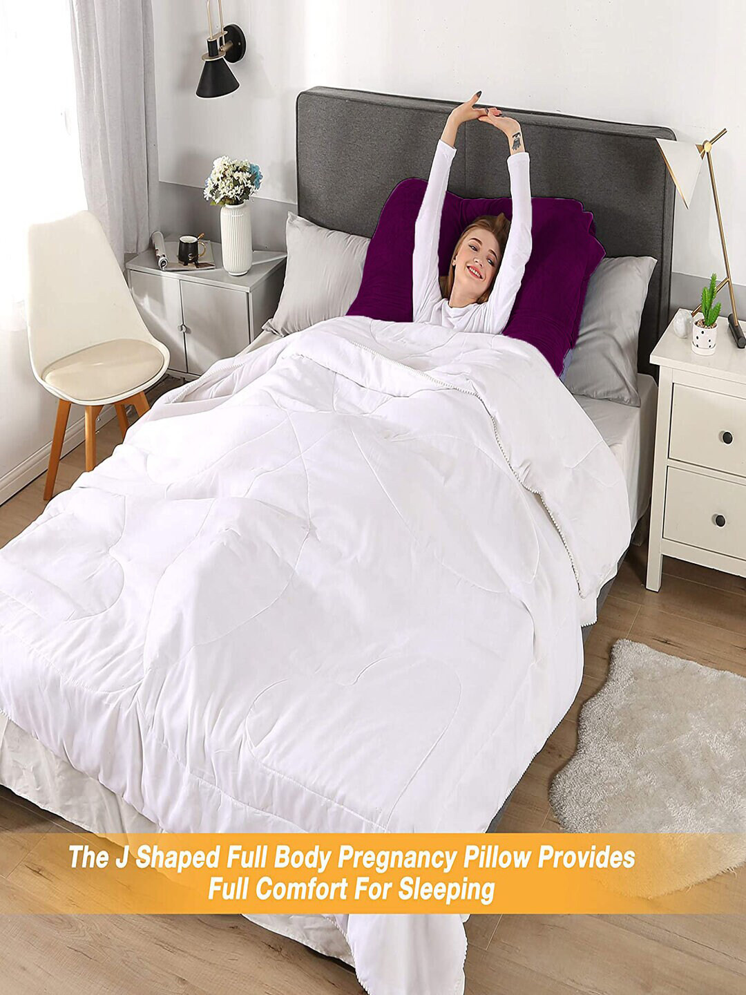 Angel Mommy Purple Solid Faux Velvet Adjustable Firm Fibre Maternity Pillow-7 x 32 x 55 cm