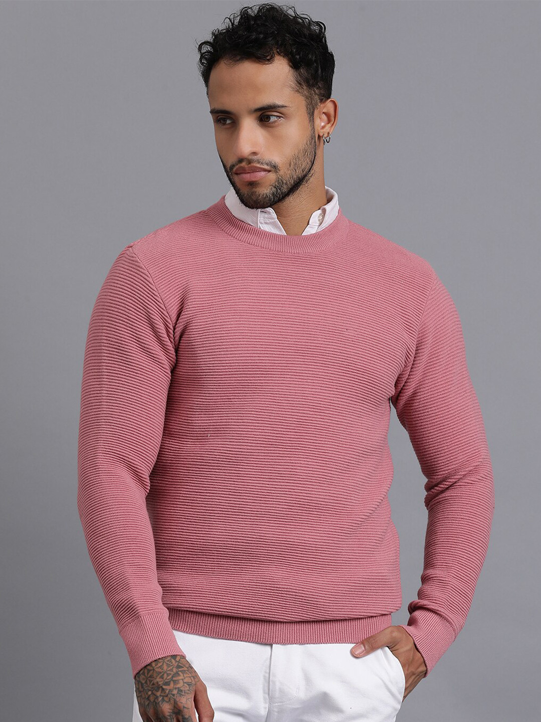 JAVINISHKA Cable Knit Self Designed Woollen Pullover