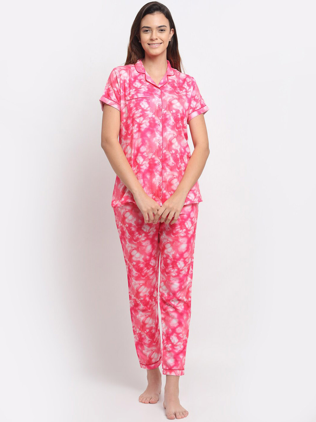 Aoba Pink & White Tie and Dyed Night suit