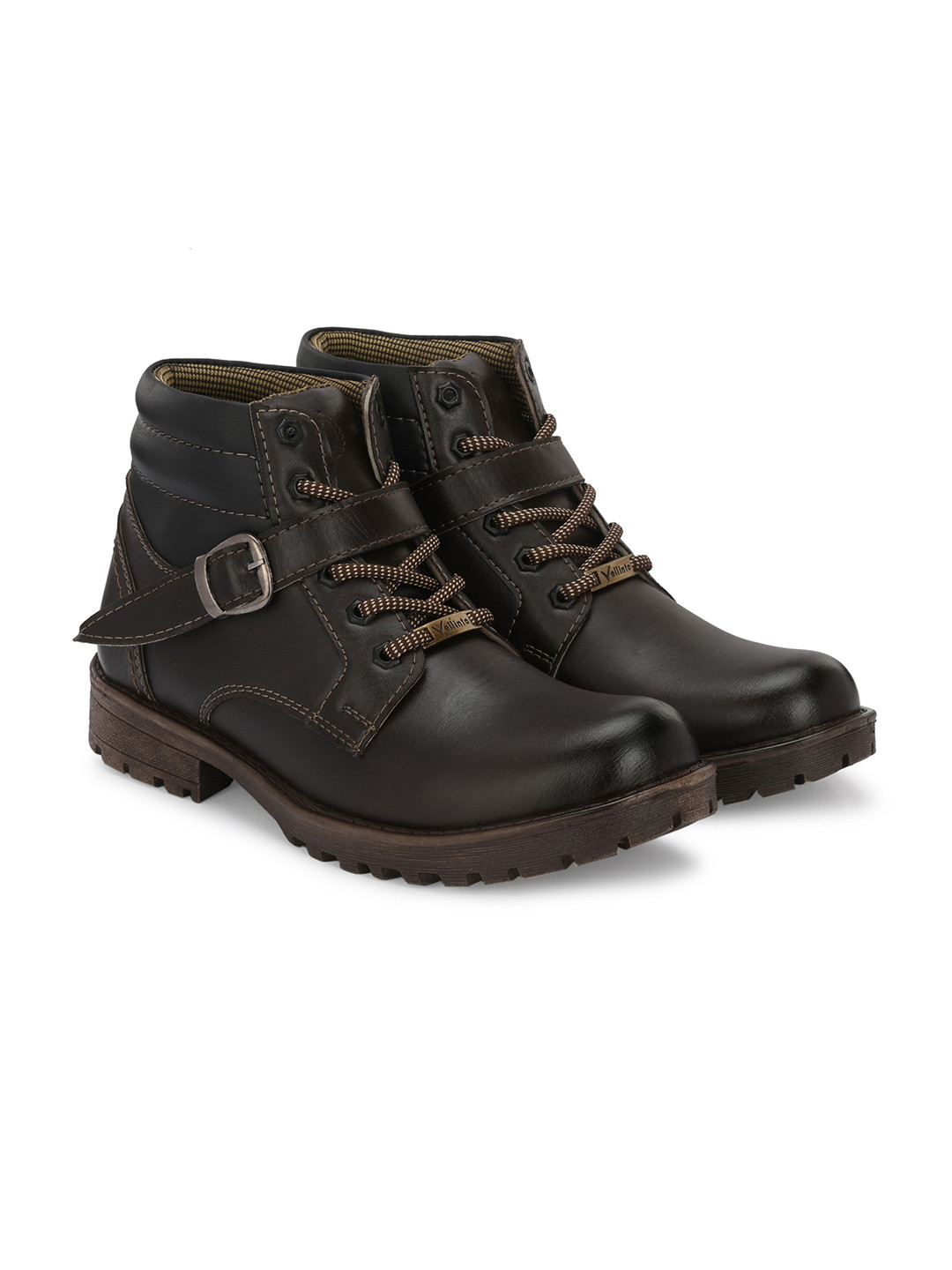 Vellinto Men Commander Buckle Detail Mid-Top Biker Boots