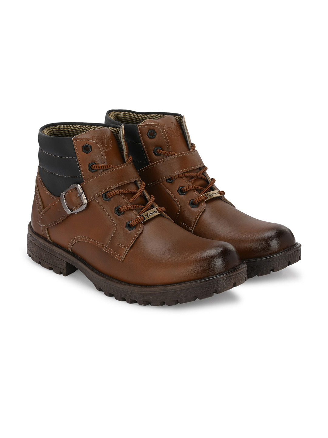 Vellinto Men Commander Buckle Detail Mid-Top Biker Boots