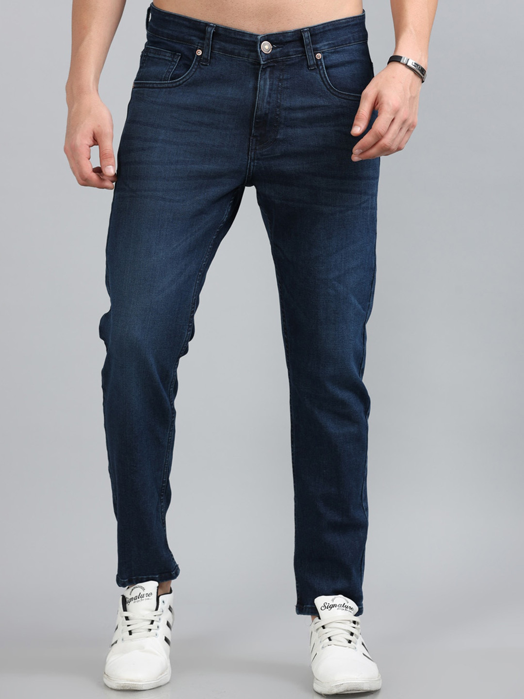 Bushirt Men Blue Slim Fit Mid-Rise Light Fade Cotton Stretchable Jeans