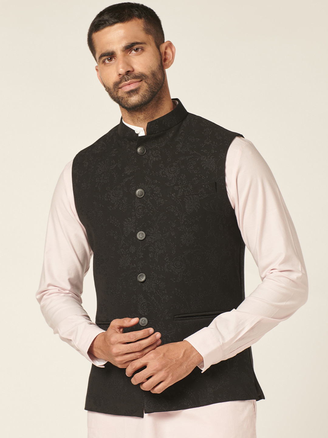 MR BUTTON Floral Printed Nehru Jacket