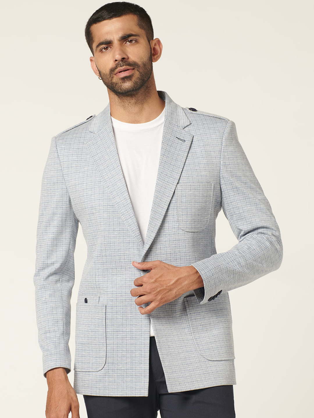 MR BUTTON Self Design Single-Breasted Slim-Fit Blazer