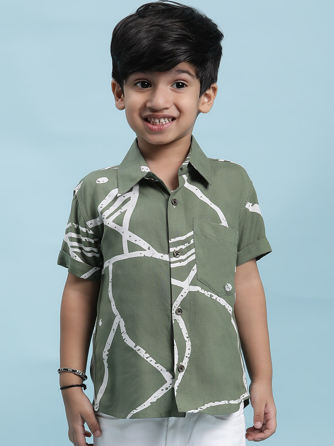 Stuffie Land Boys Smart Abstract Printed Spread Collar Cotton Casual Shirt