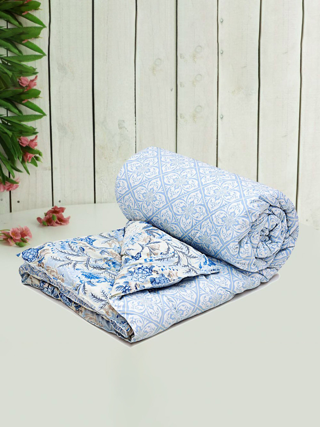 RRC Turquoise Blue Floral Reversible Microfiber 200 GSM Mild Winter Single Bed Comforter