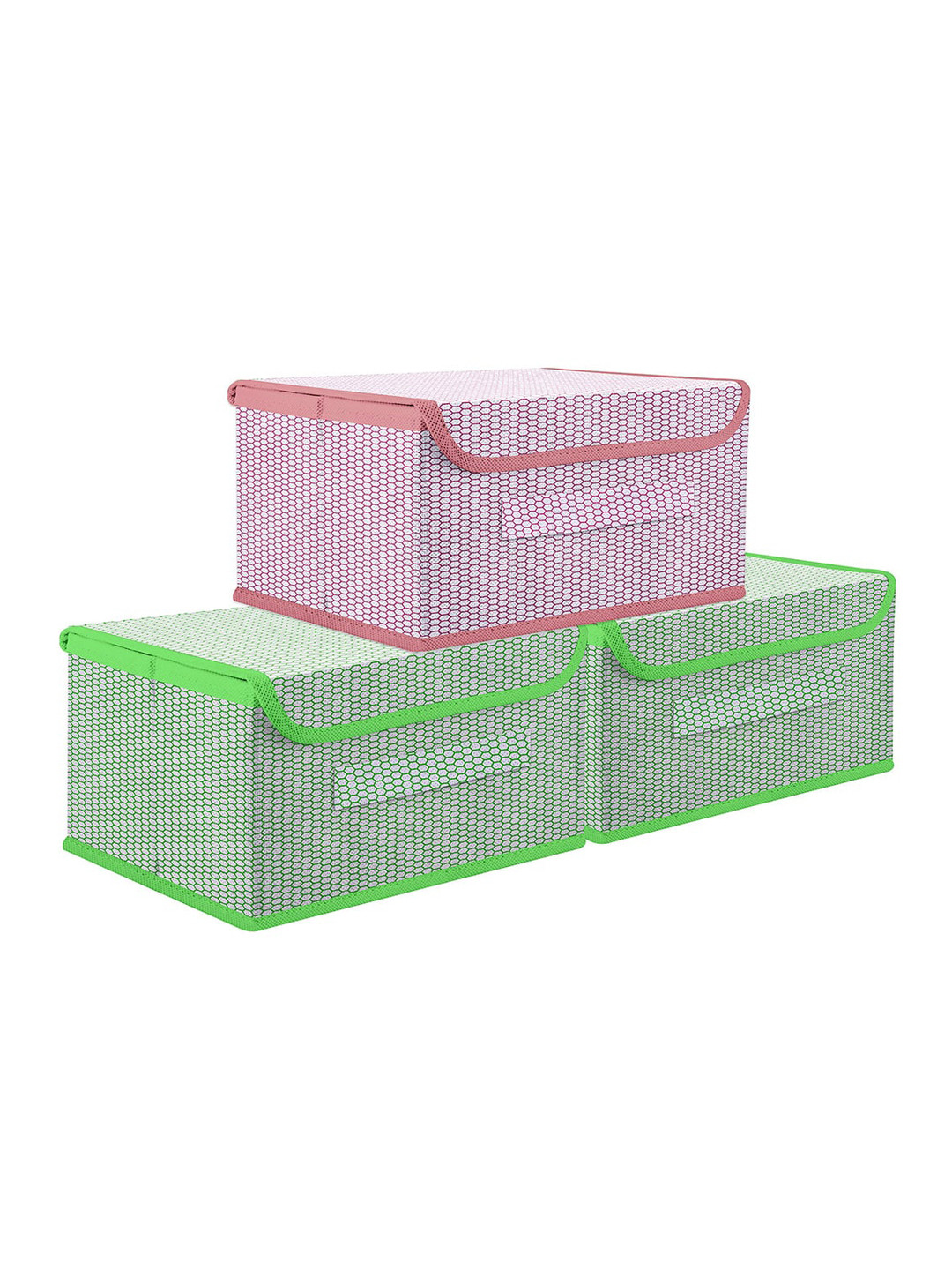 Kuber Industries Green & White 3 Pieces Self Design Drawer Organisers