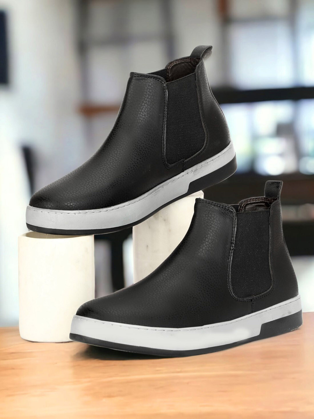 SHOZANIA Men Textured Suede Chelsea Boots