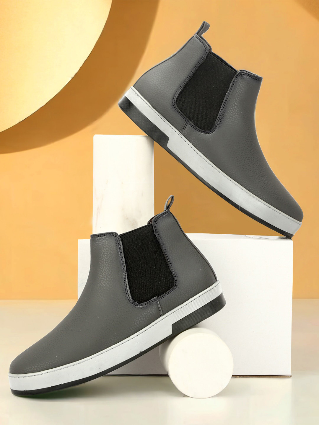 SHOZANIA Men Textured Suede Chelsea Boots