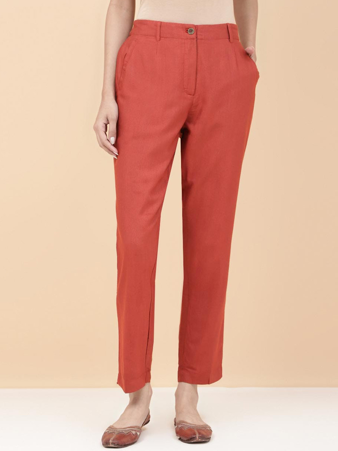 Fabindia Women Slim Fit Silk Trousers