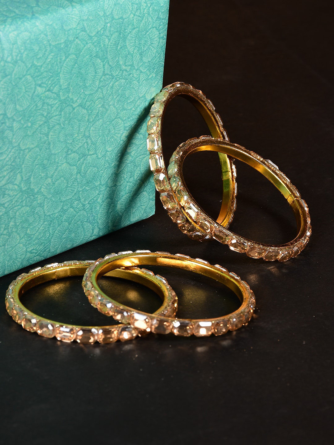 Bamboo Tree Jewels Set Of 4 Crystal-Studded Bangles