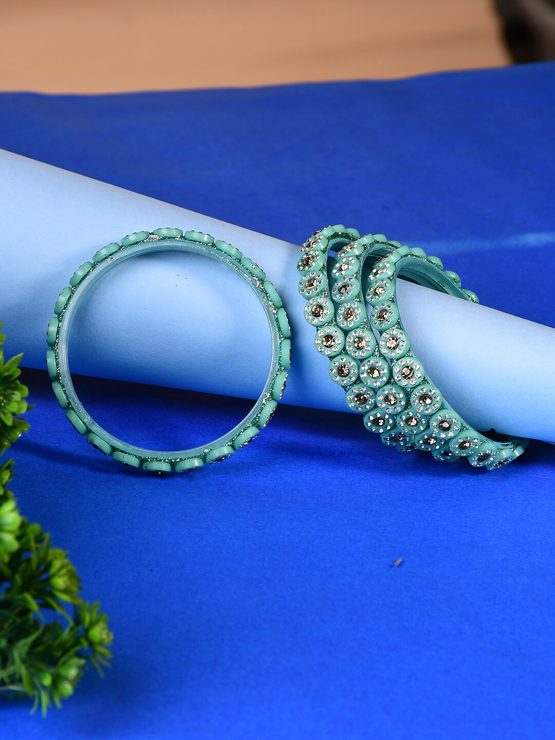 Bamboo Tree Jewels Set of 4 Crystals Studded Bangles