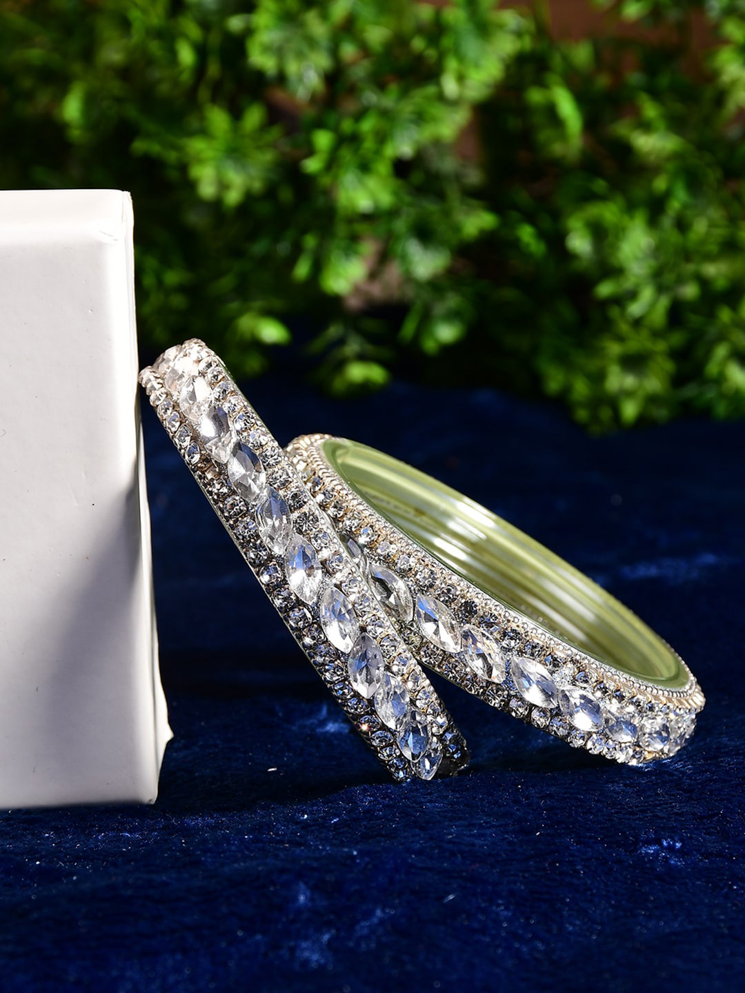 Bamboo Tree Jewels Set Of 2 Crystal Studded Bangles