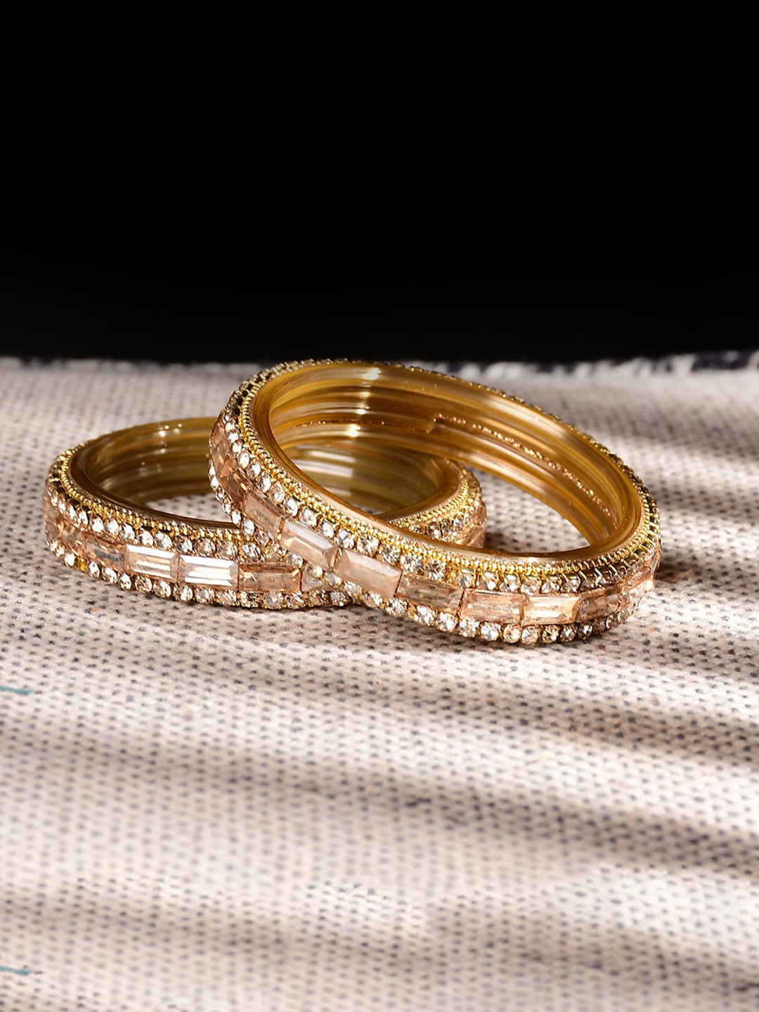 Bamboo Tree Jewels Set Of 2 Crystals Studded Bangles