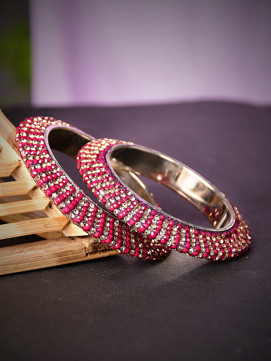 Bamboo Tree Jewels Set of 2 Crystal Studded Bangles